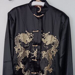 Black and Gold Silk Jacket with Dragon Embroidery Size XL Used